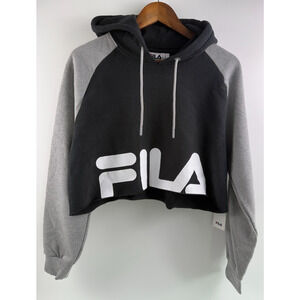 Fila Women Long Sleeve Crew Neck Crop Sweatshirt Luciana Hoodie Black Sz XL NWT